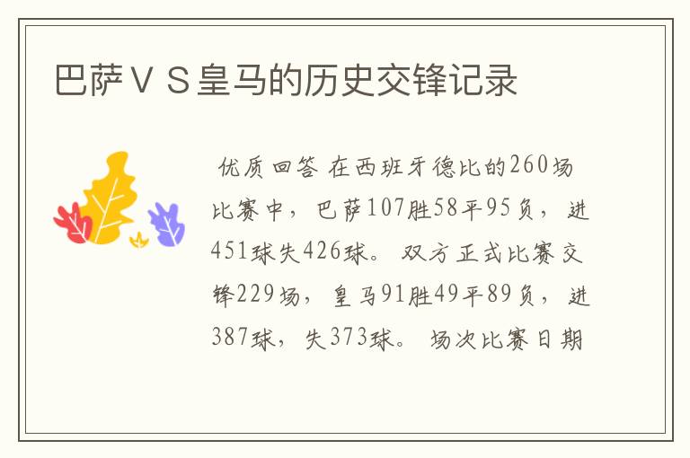 巴萨VS皇马的历史交锋记录