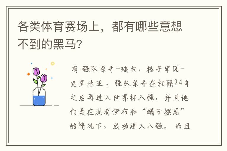 各类体育赛场上,都有哪些意想不到的黑马?