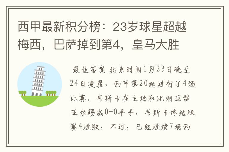 西甲最新积分榜:23岁球星超越梅西,巴萨掉到第4,皇马大胜