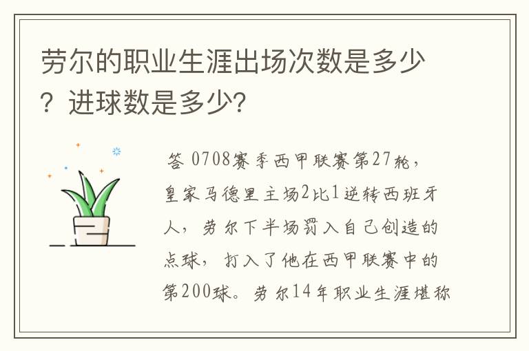 劳尔的职业生涯出场次数是多少?进球数是多少?