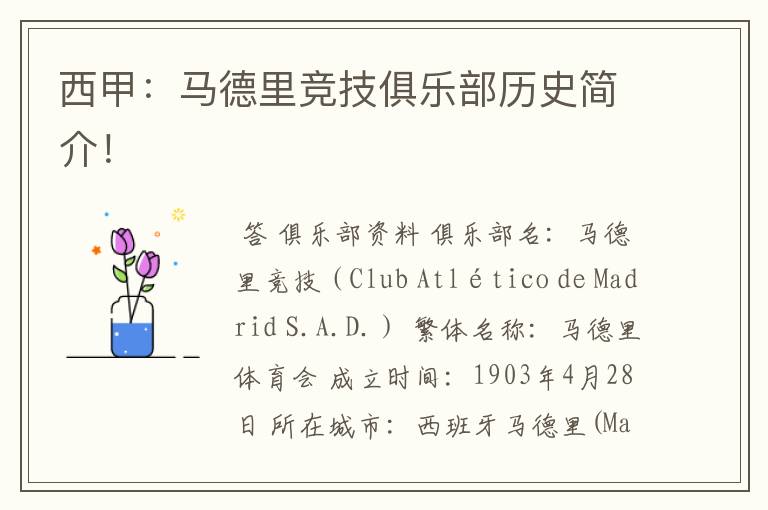 西甲:马德里竞技俱乐部历史简介!