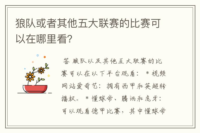 狼队或者其他五大联赛的比赛可以在哪里看?