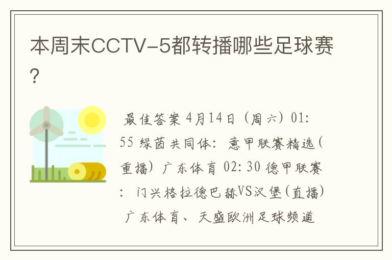 本周末CCTV-5都转播哪些足球赛?