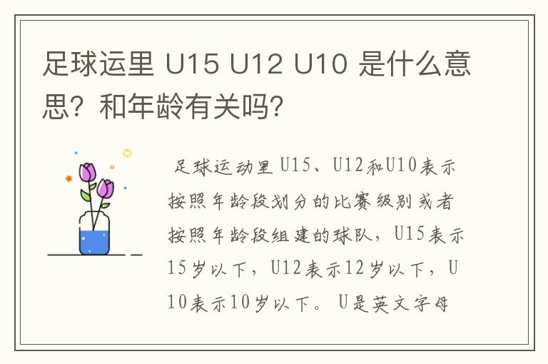 足球运里 U15 U12 U10 是什么意思?和年龄有关吗?