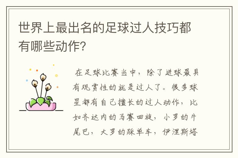 世界上最出名的足球过人技巧都有哪些动作?