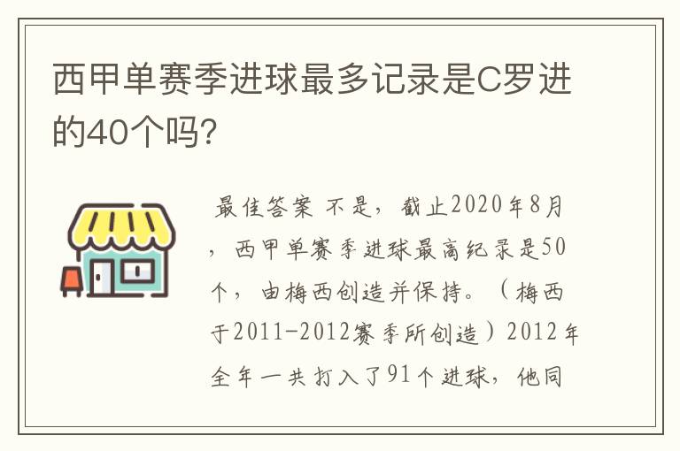 西甲单赛季进球最多记录是C罗进的40个吗?