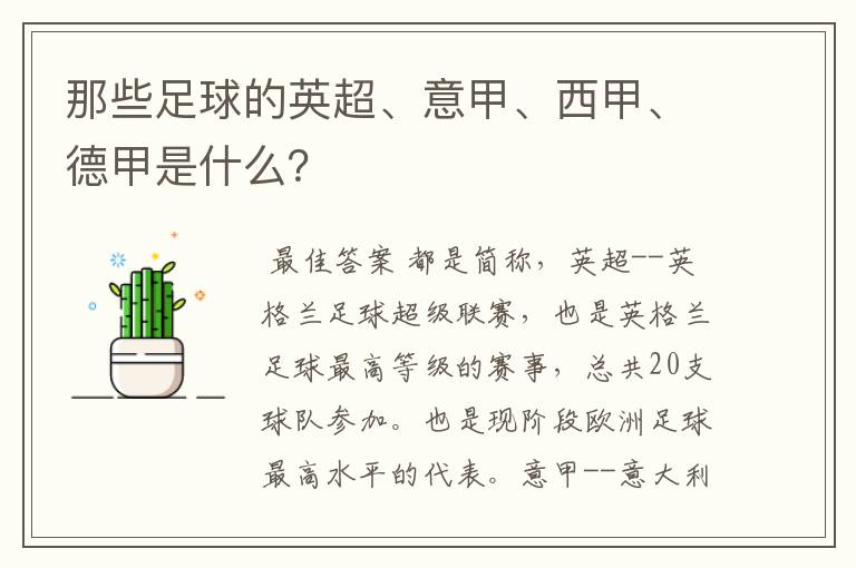 那些足球的英超、意甲、西甲、德甲是什么?