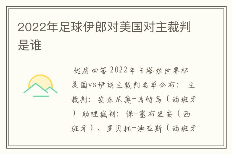 2022年足球伊郎对美国对主裁判是谁
