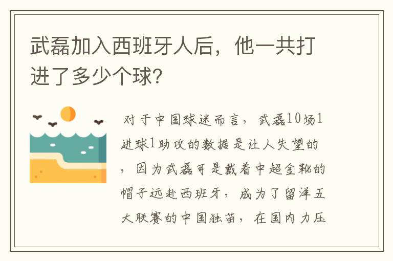 武磊加入西班牙人后,他一共打进了多少个球?