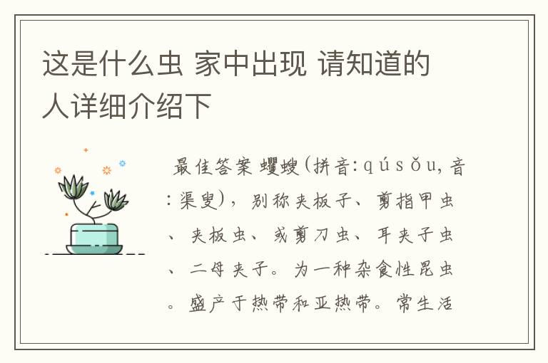 这是什么虫 家中出现 请知道的人详细介绍下