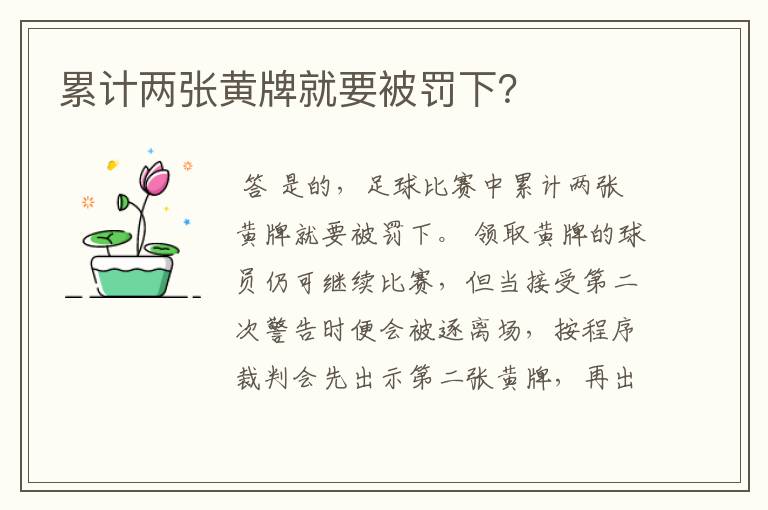 累计两张黄牌就要被罚下?