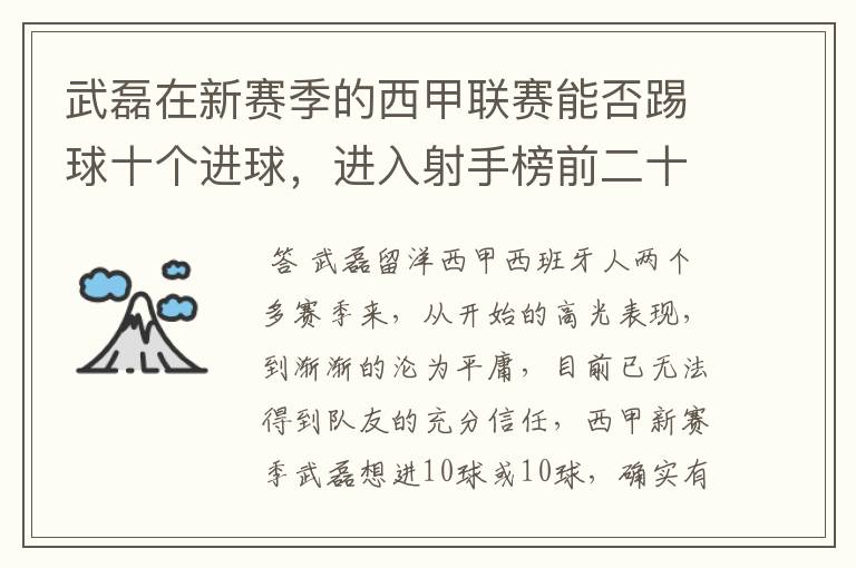 武磊在新赛季的西甲联赛能否踢球十个进球,进入射手榜前二十?
