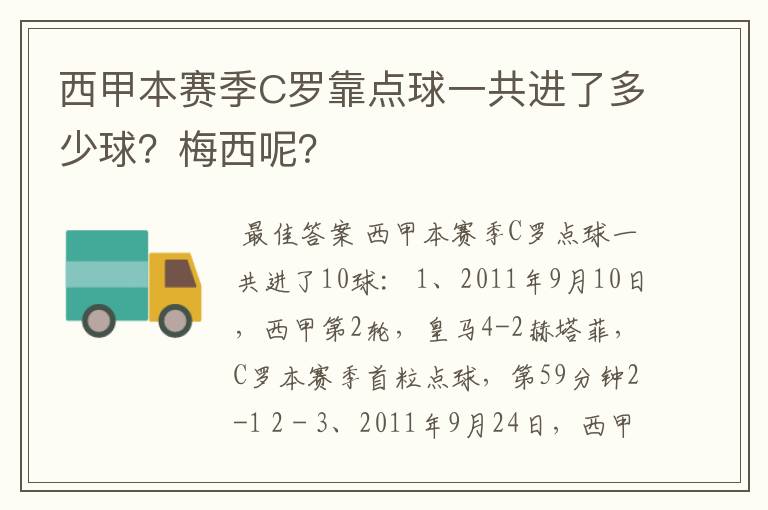 西甲本赛季C罗靠点球一共进了多少球?梅西呢?