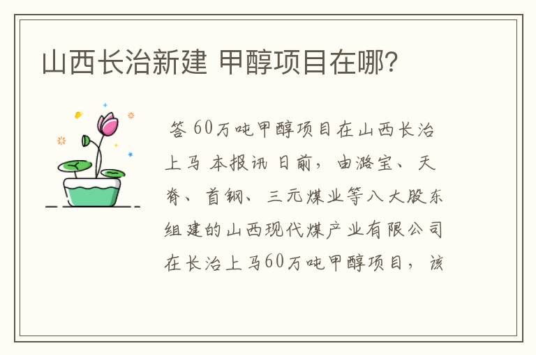 山西长治新建 甲醇项目在哪?