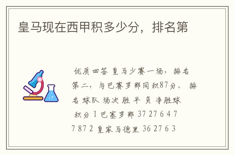 皇马现在西甲积多少分,排名第
