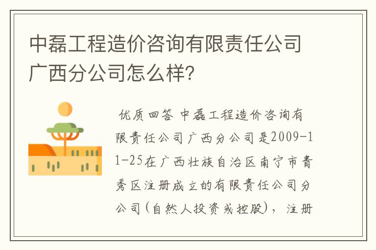 中磊工程造价咨询有限责任公司广西分公司怎么样?