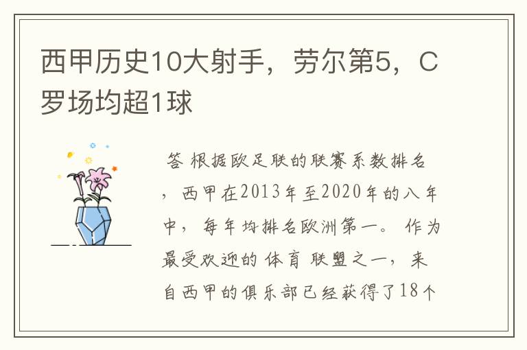 西甲历史10大射手,劳尔第5,C罗场均超1球