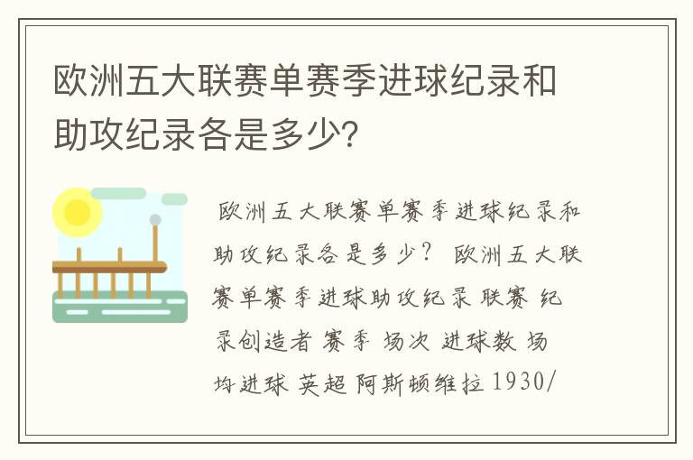 欧洲五大联赛单赛季进球纪录和助攻纪录各是多少?