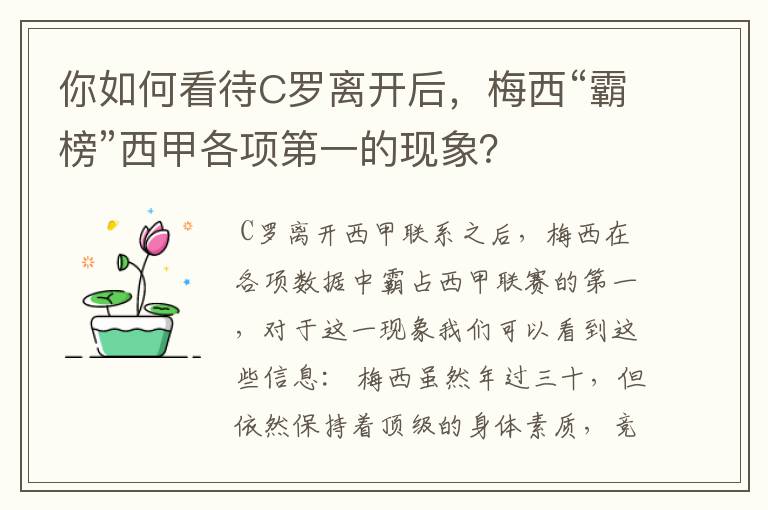 你如何看待C罗离开后,梅西“霸榜”西甲各项第一的现象?