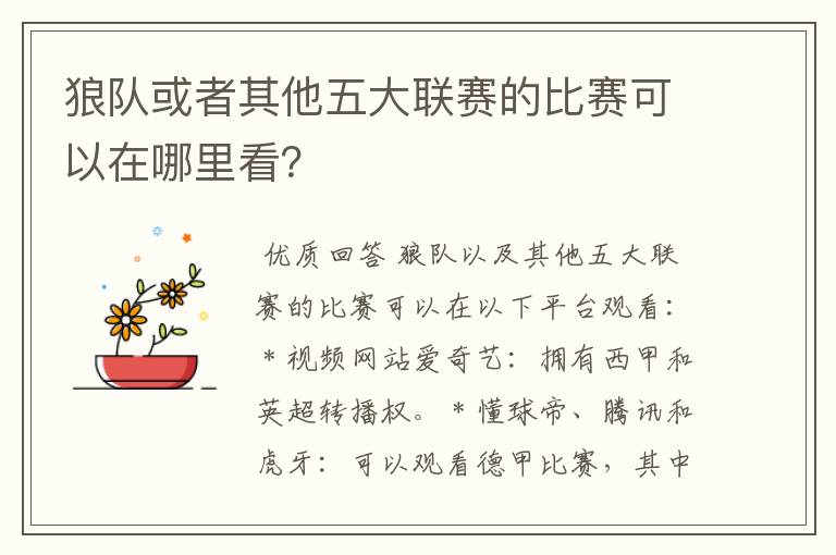 狼队或者其他五大联赛的比赛可以在哪里看?