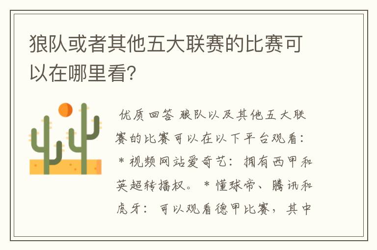 狼队或者其他五大联赛的比赛可以在哪里看?