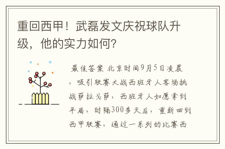 重回西甲!武磊发文庆祝球队升级,他的实力如何?