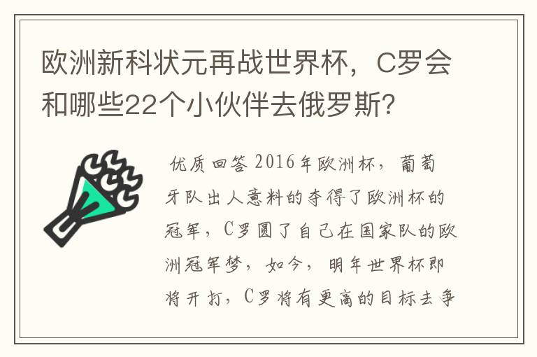 欧洲新科状元再战世界杯,C罗会和哪些22个小伙伴去俄罗斯?