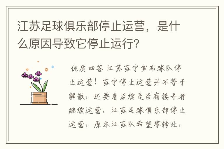 江苏足球俱乐部停止运营,是什么原因导致它停止运行?