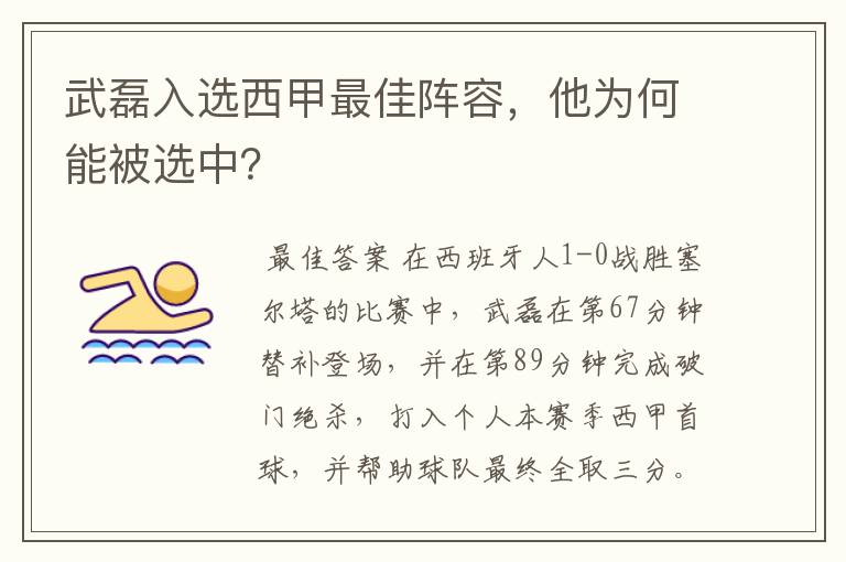 武磊入选西甲最佳阵容,他为何能被选中?