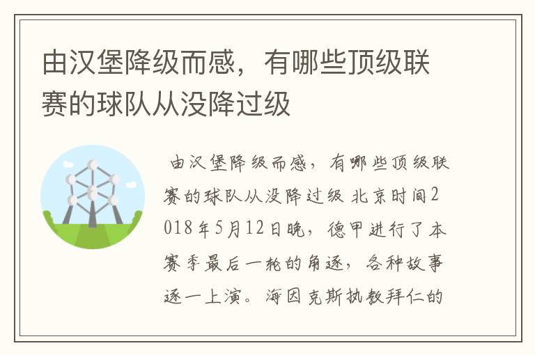 由汉堡降级而感,有哪些顶级联赛的球队从没降过级