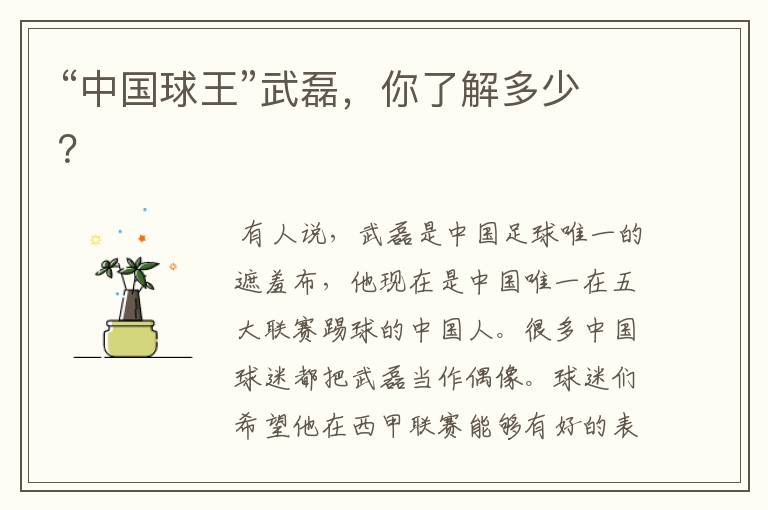 “中国球王”武磊,你了解多少?