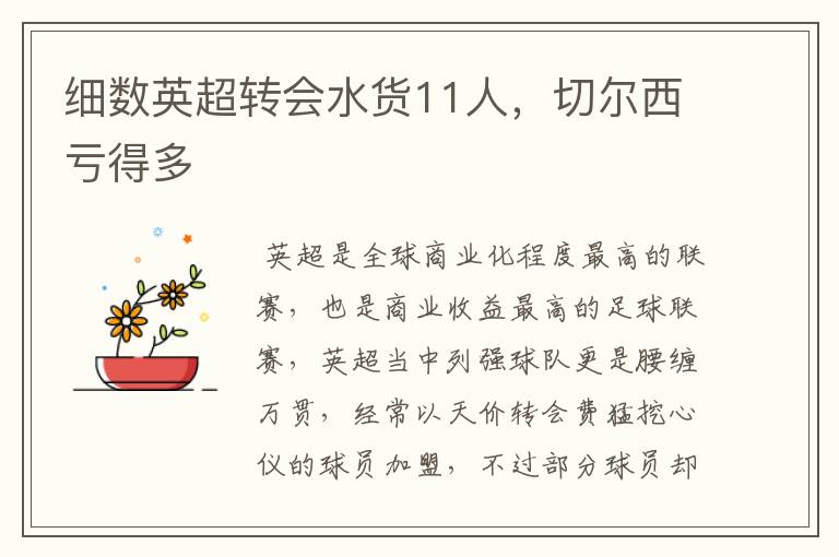 细数英超转会水货11人,切尔西亏得多