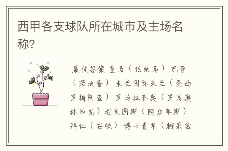 西甲各支球队所在城市及主场名称?