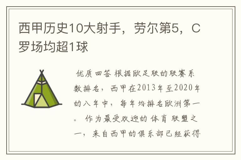 西甲历史10大射手,劳尔第5,C罗场均超1球