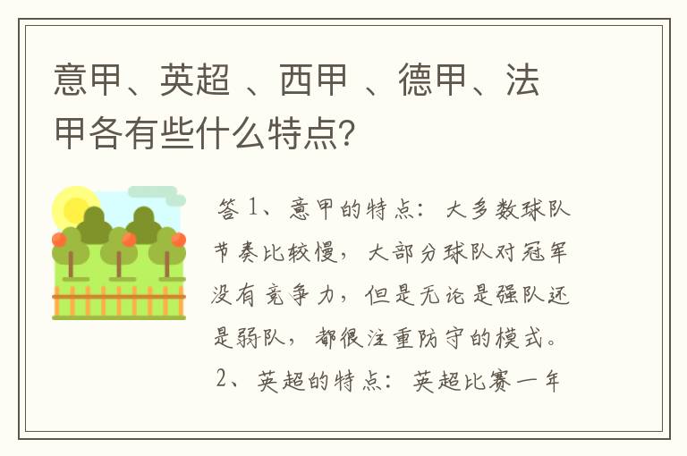 意甲、英超 、西甲 、德甲、法甲各有些什么特点?