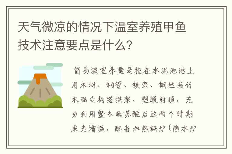 天气微凉的情况下温室养殖甲鱼技术注意要点是什么?