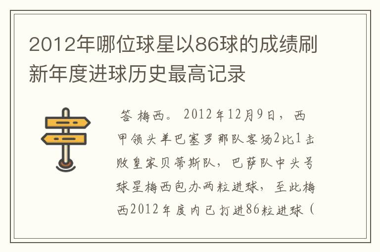 2012年哪位球星以86球的成绩刷新年度进球历史最高记录