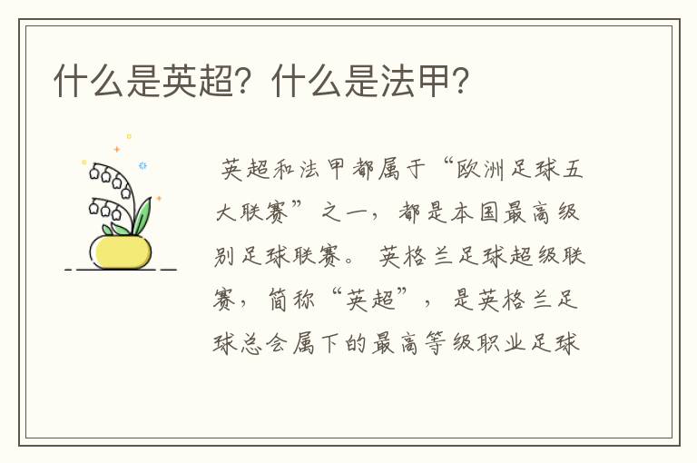 什么是英超?什么是法甲?