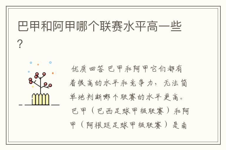 巴甲和阿甲哪个联赛水平高一些?