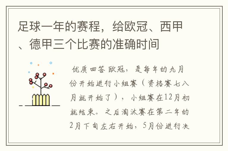 足球一年的赛程,给欧冠、西甲、德甲三个比赛的准确时间
