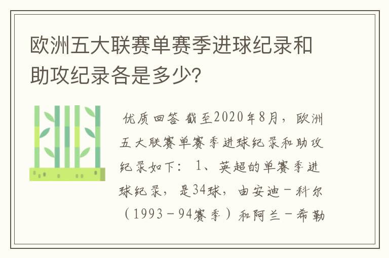 欧洲五大联赛单赛季进球纪录和助攻纪录各是多少?