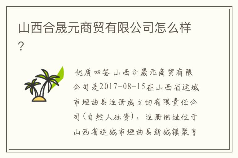 山西合晟元商贸有限公司怎么样?