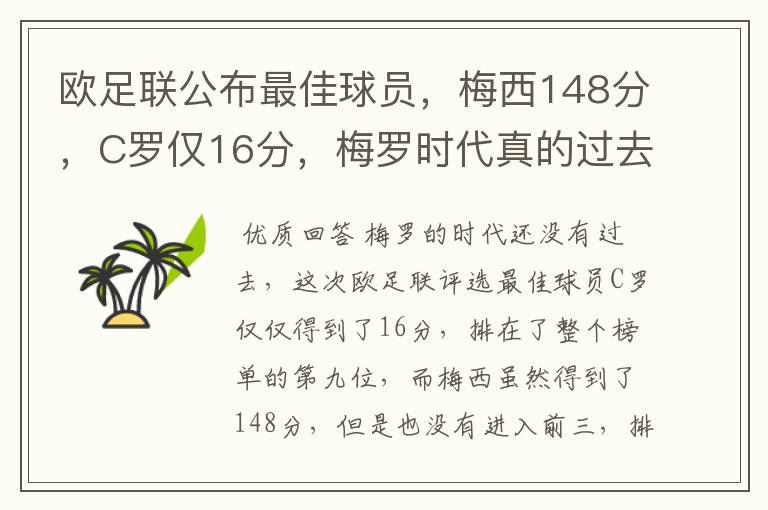 欧足联公布最佳球员,梅西148分,C罗仅16分,梅罗时代真的过去了吗?