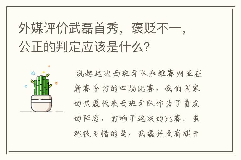 外媒评价武磊首秀,褒贬不一,公正的判定应该是什么?