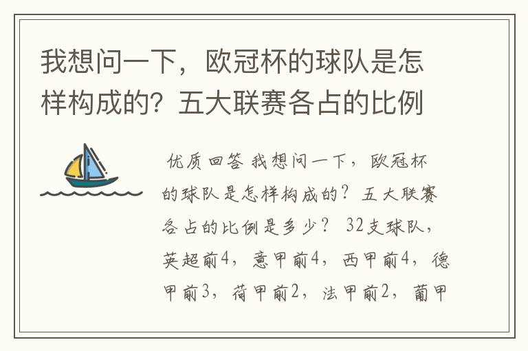 我想问一下,欧冠杯的球队是怎样构成的?五大联赛各占的比例是多少?