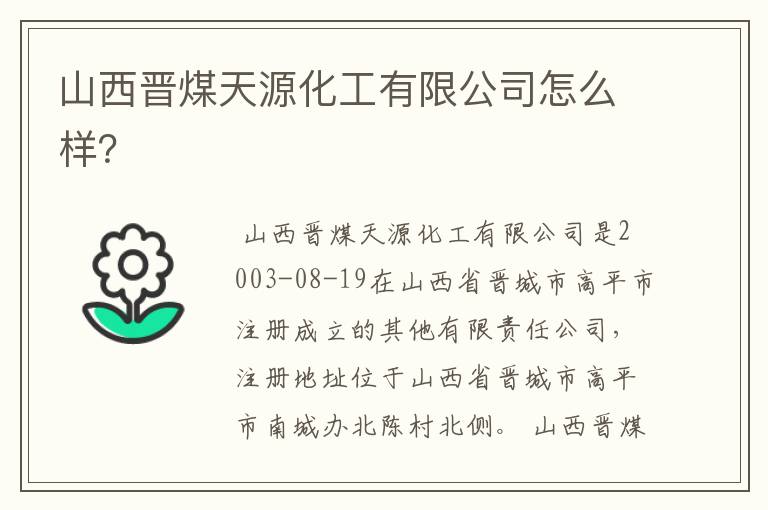 山西晋煤天源化工有限公司怎么样?