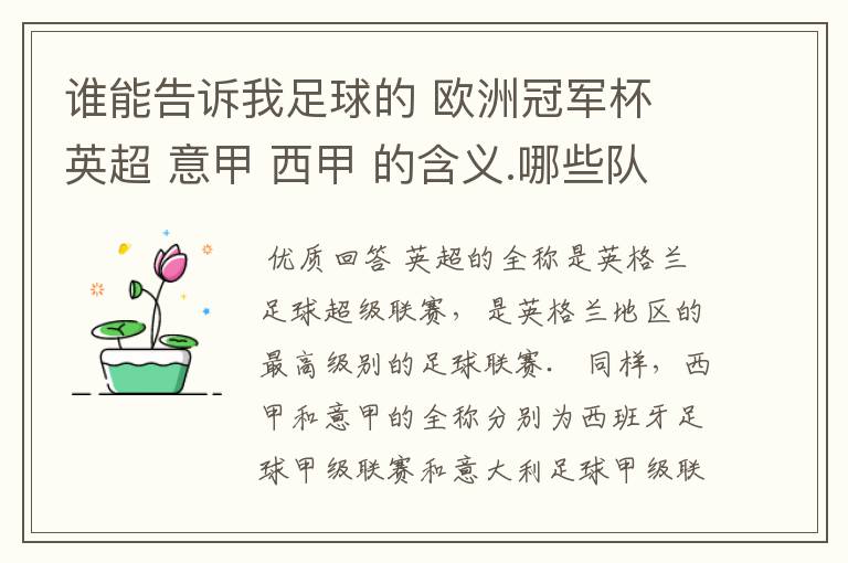 谁能告诉我足球的 欧洲冠军杯 英超 意甲 西甲 的含义.哪些队 怎么进行比赛的.