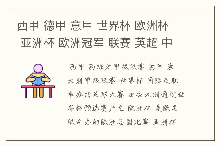 西甲 德甲 意甲 世界杯 欧洲杯 亚洲杯 欧洲冠军 联赛 英超 中超 分别是什么意思啊?
