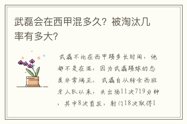 武磊会在西甲混多久?被淘汰几率有多大?