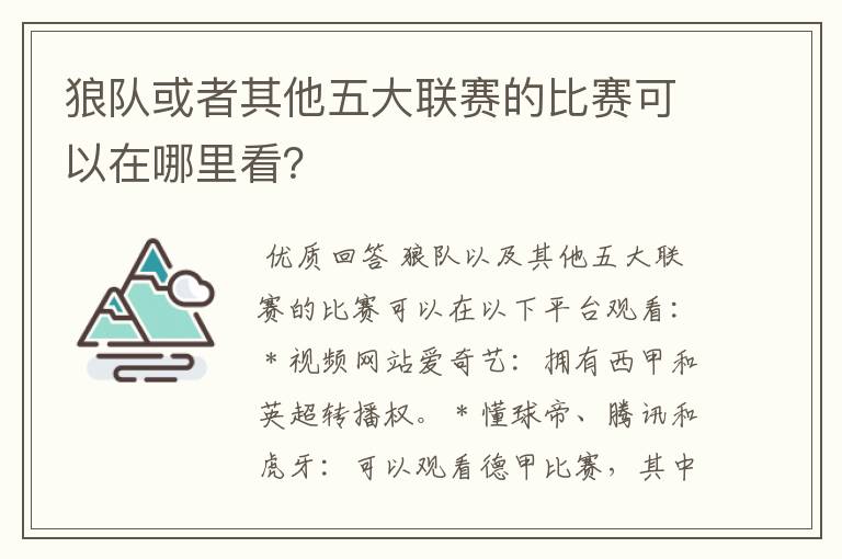 狼队或者其他五大联赛的比赛可以在哪里看?